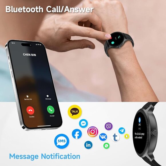 ⚡Jet Black Smart Watch for Men Women Sleep Monitor Compatible with Android iOS - Picture 3 of 9